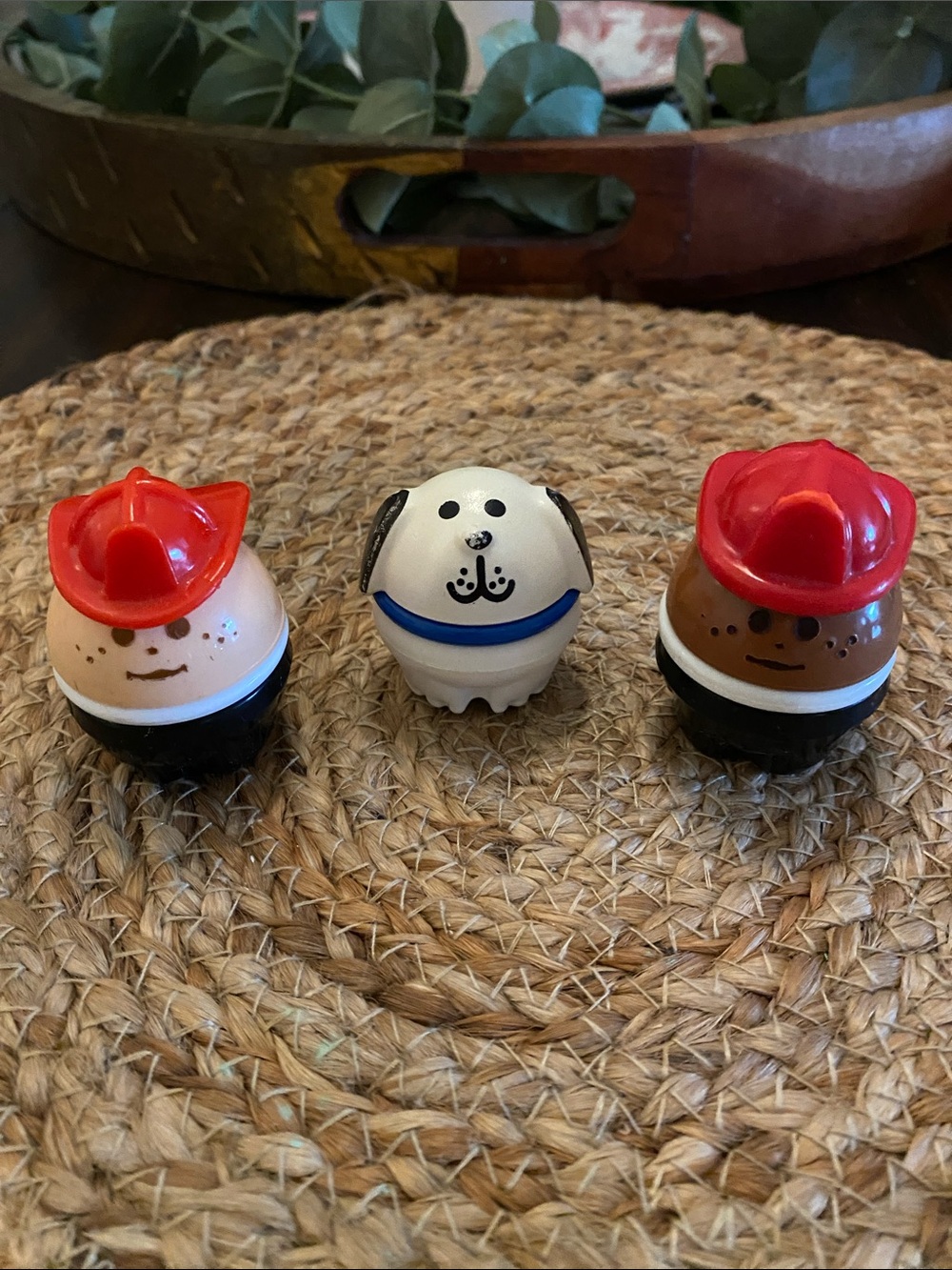 Vintage Little Tikes Toddle Tots figures with dalmatian dog & two firemen